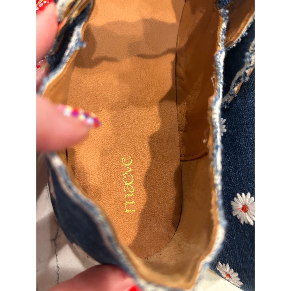 Maeve Mary Jane Flats Blue Denim Daisy Embroidered Scalloped Espadrille Shoes - Picture 3 of 6